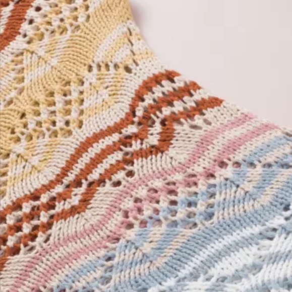 New Multicolor Stripe Knit Hollow Out Drop Shoulder Sweater - Picture 8 of 12